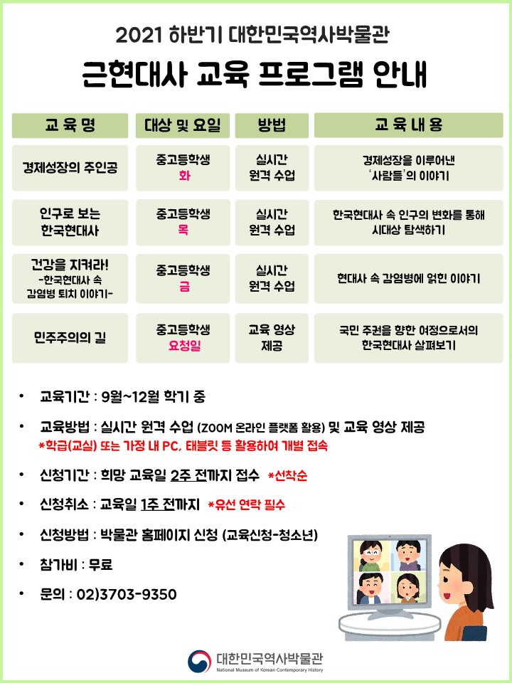 대한민국역사박물관 교육과_2021 하반기 청소년 학교 단체 교육 프로그램 안내문_1