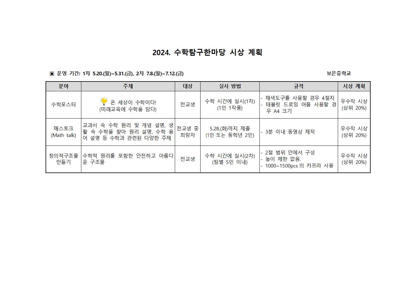 2024. 수학탐구한마당 시상 계획(홈페이지용)001